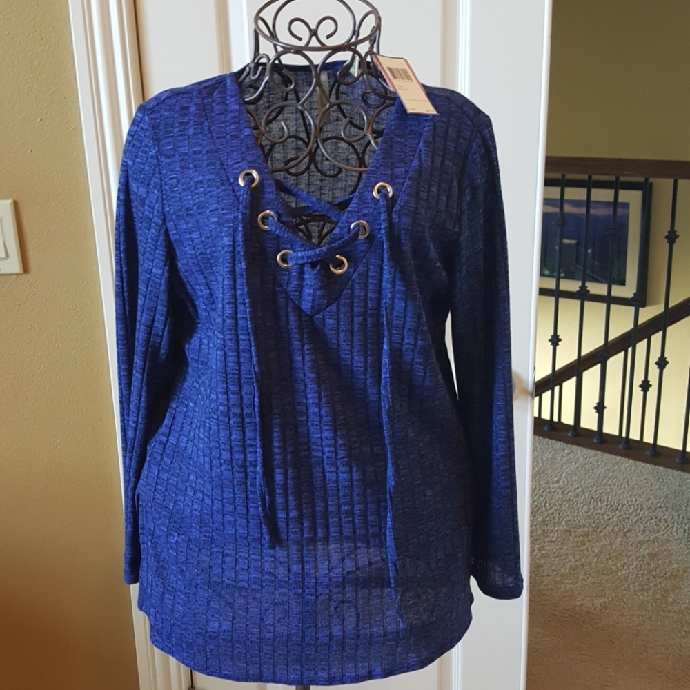Chenault Colbalt Lace Up Blue Top - Picture 2 of 5